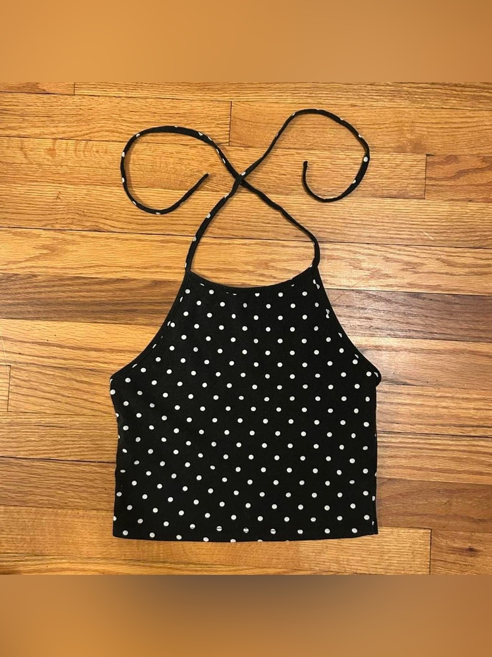Brandy Melville black & white polka dot halter top